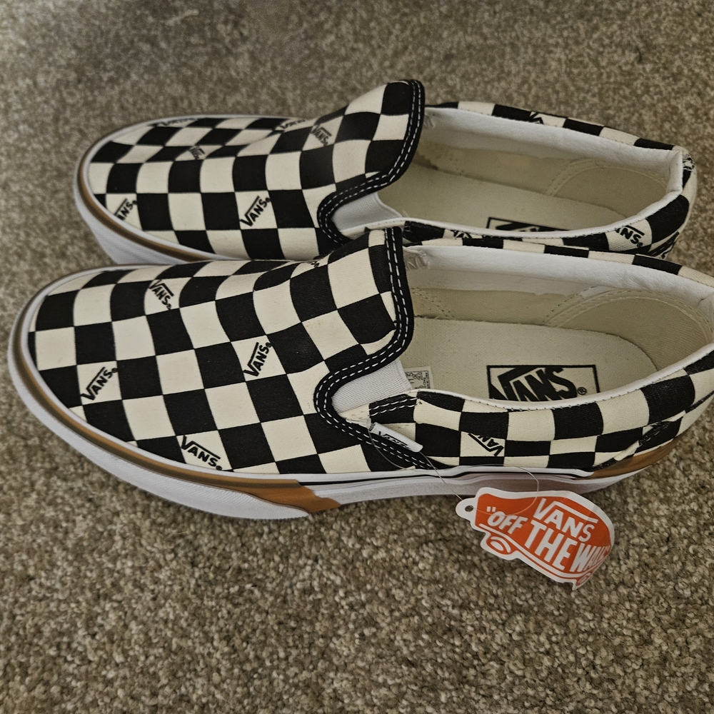 Vans Women's Checkered Slip-On Shoes - Black and White